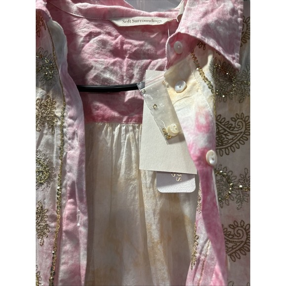 Soft Surroundings Gilded Paisley Tie-Dye Tunic‎ Top Button Up Sequin Sz Small P - Picture 2 of 6